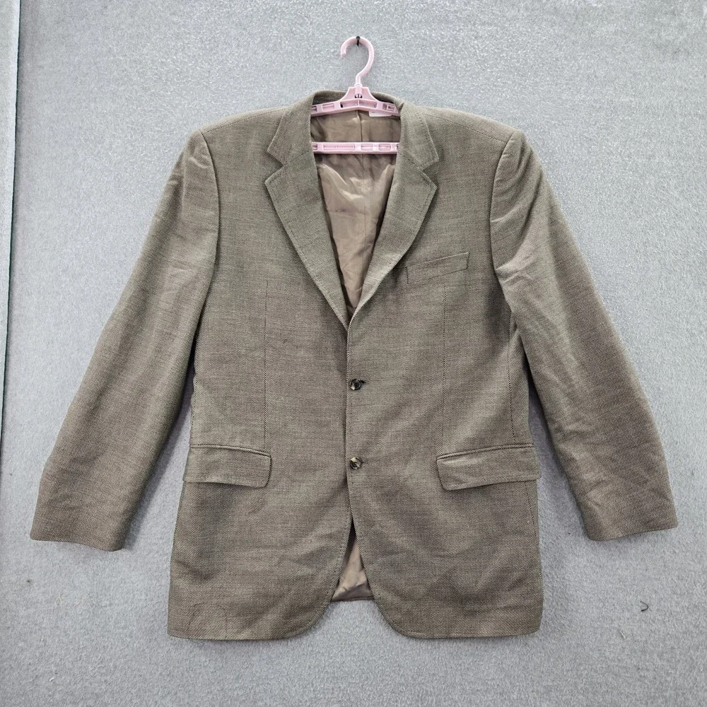 Hugo Boss Men‎ Blazer 46R Brown Polyester Wool Geometric The Jam Sharp Business